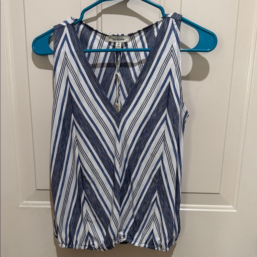 Max Studio Blue and White Striped Tank Top